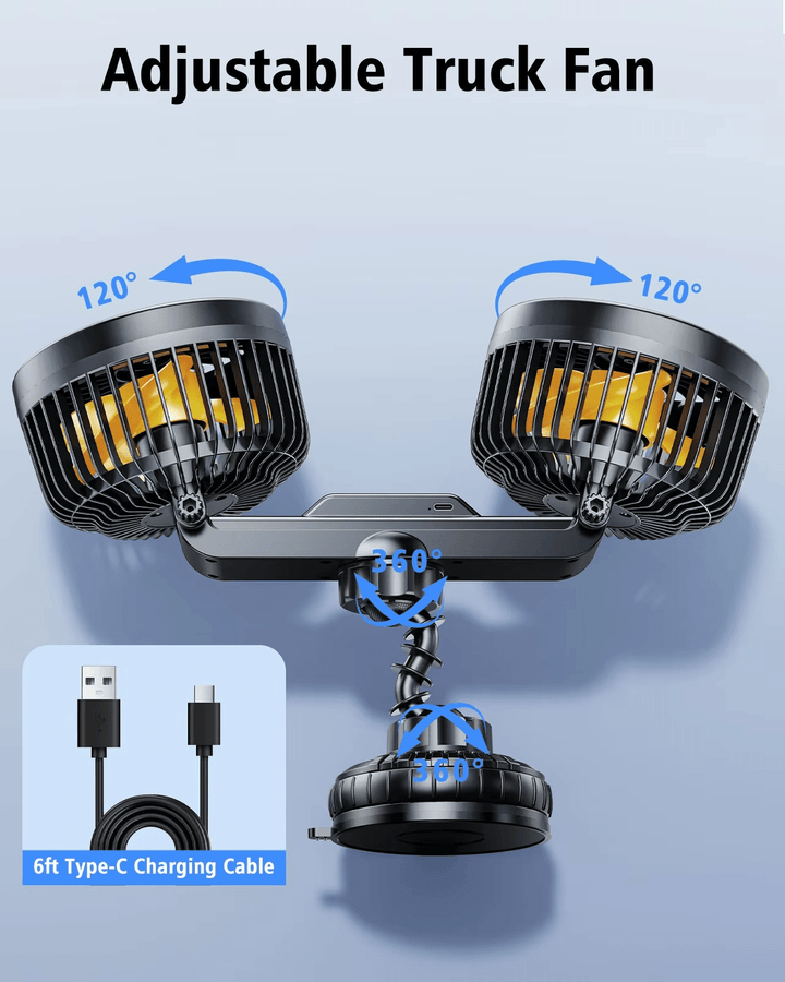 Double Head Car Fan with Suction Cup and Battery | Stornfield