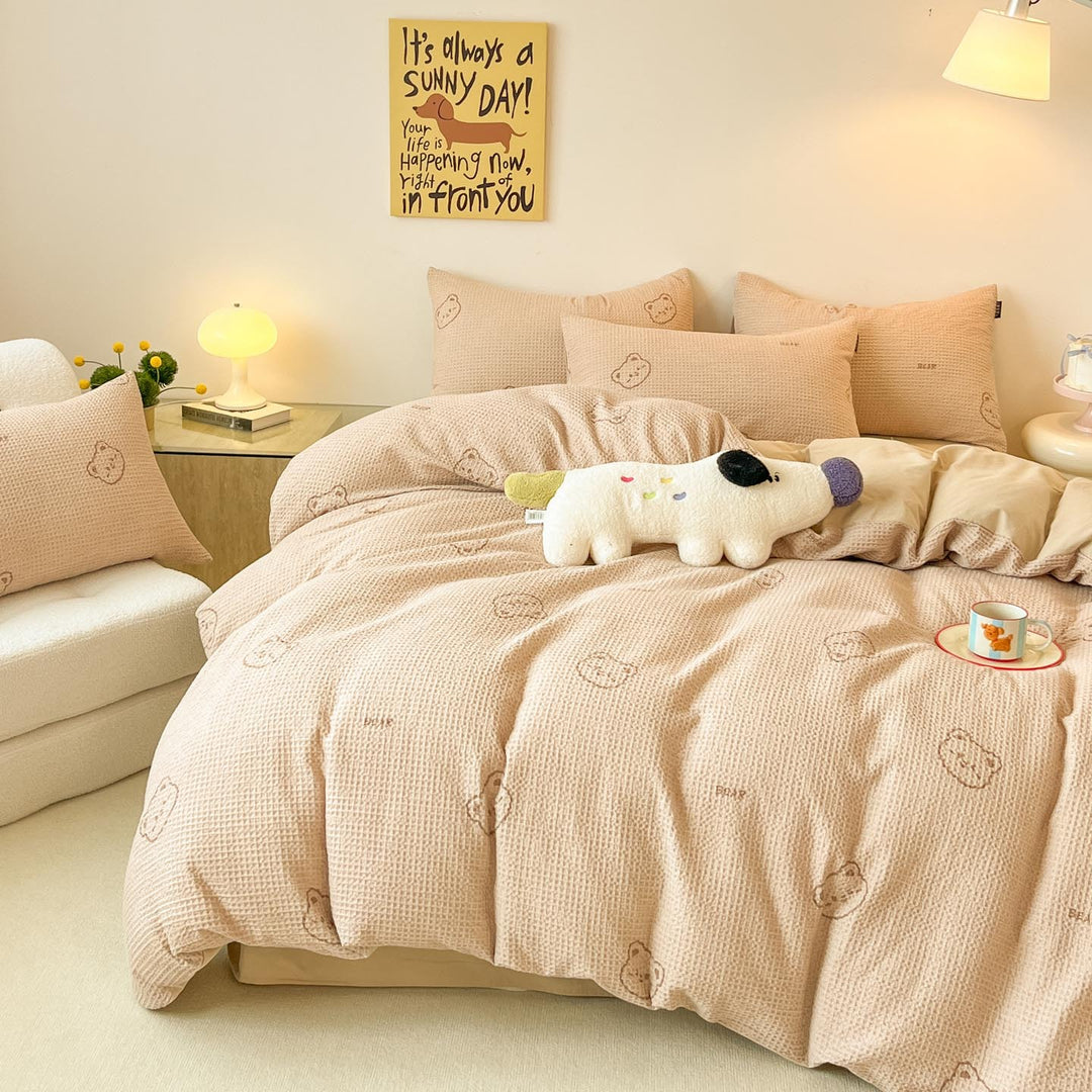 Cotton bedding set with waffle pattern, 100% cotton