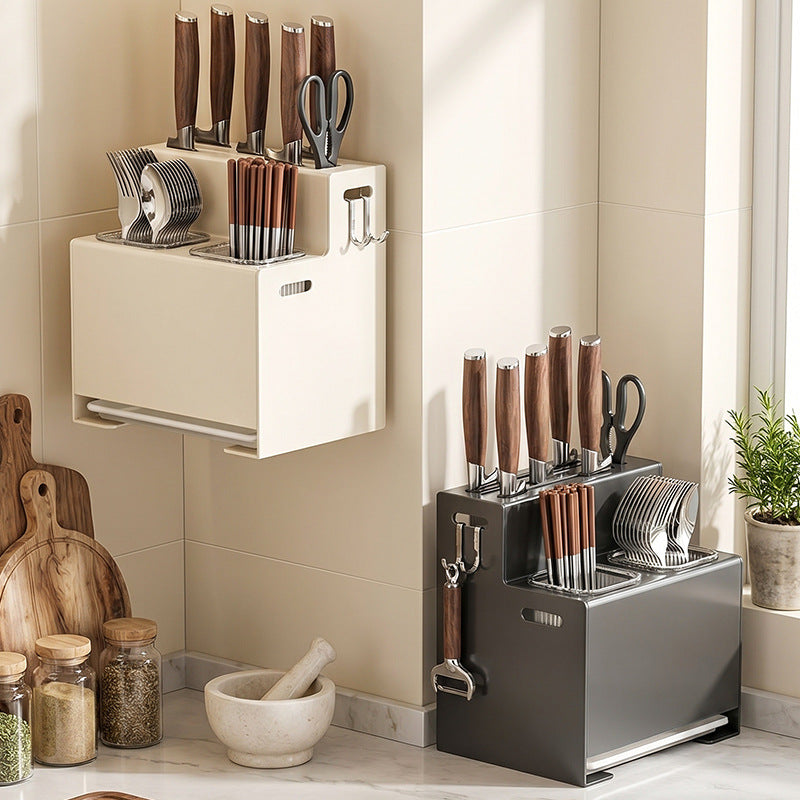 Knife and cutlery rack made of carbon steel for the countertop