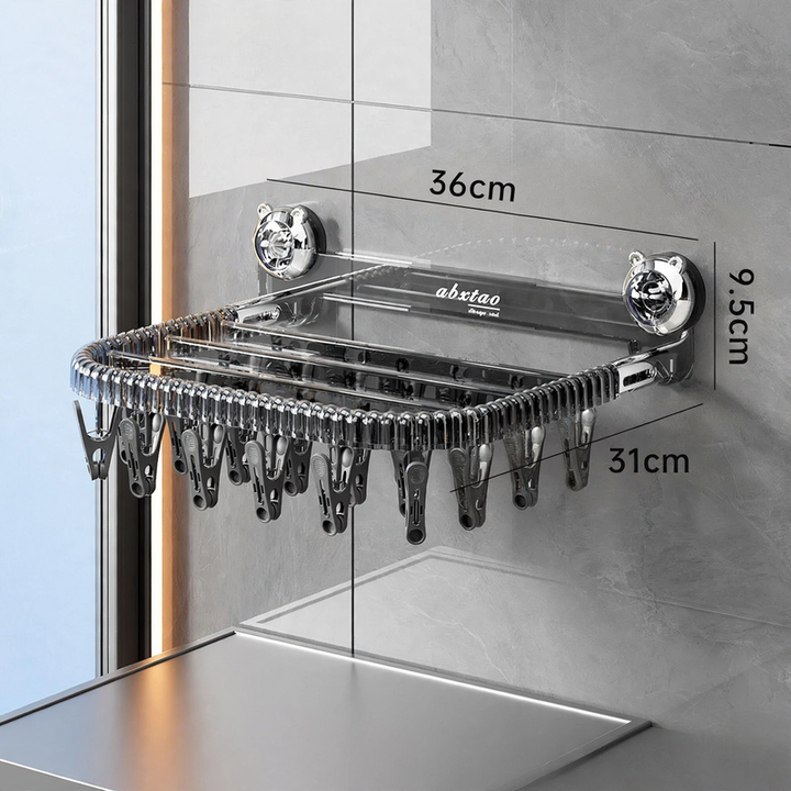Clothes drying rack with suction cup and 24 clips