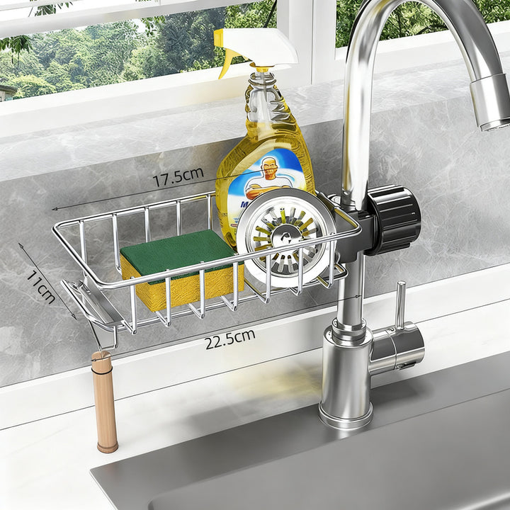Aluminum storage basket for faucet and sink