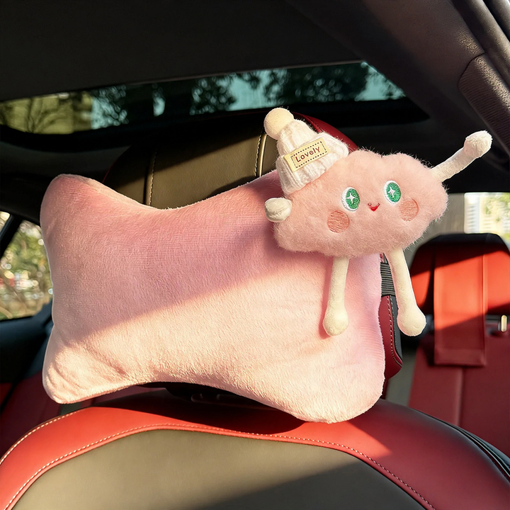 Fluffy car neck pillow with cloud pattern