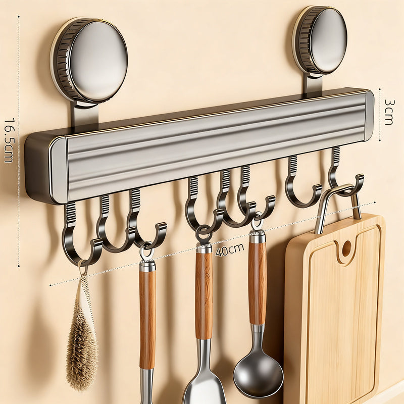 Suction cup kitchen hook rail made of aluminum