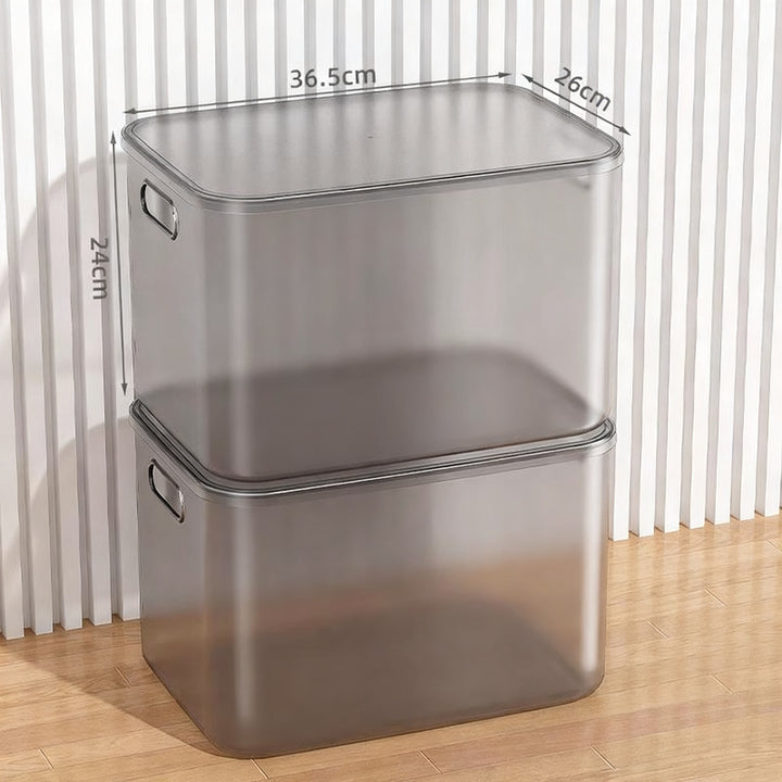 Transparent storage box made of plastic