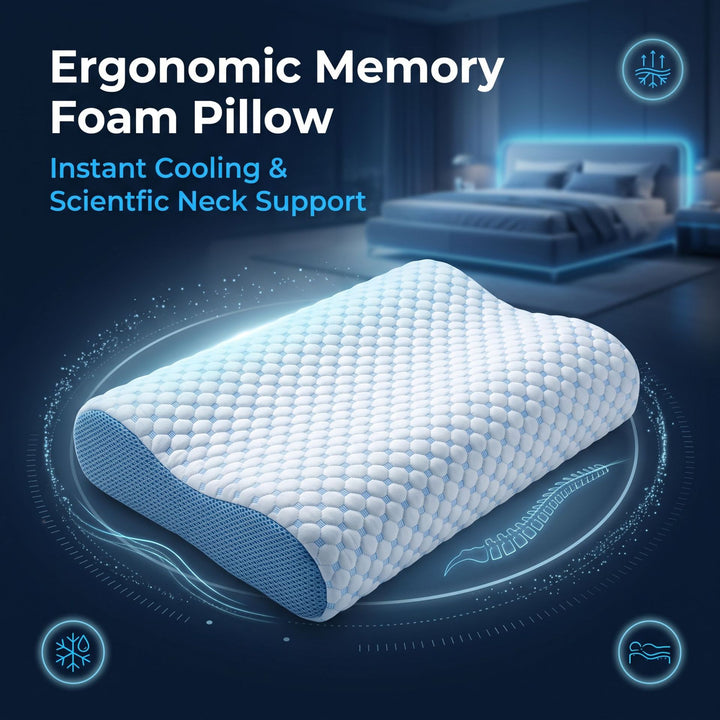 Memory foam neck support pillow with ice crystal cover