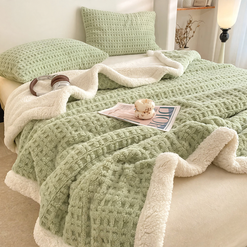 Double-layer waffle pique fleece blanket, 1000–1500 g