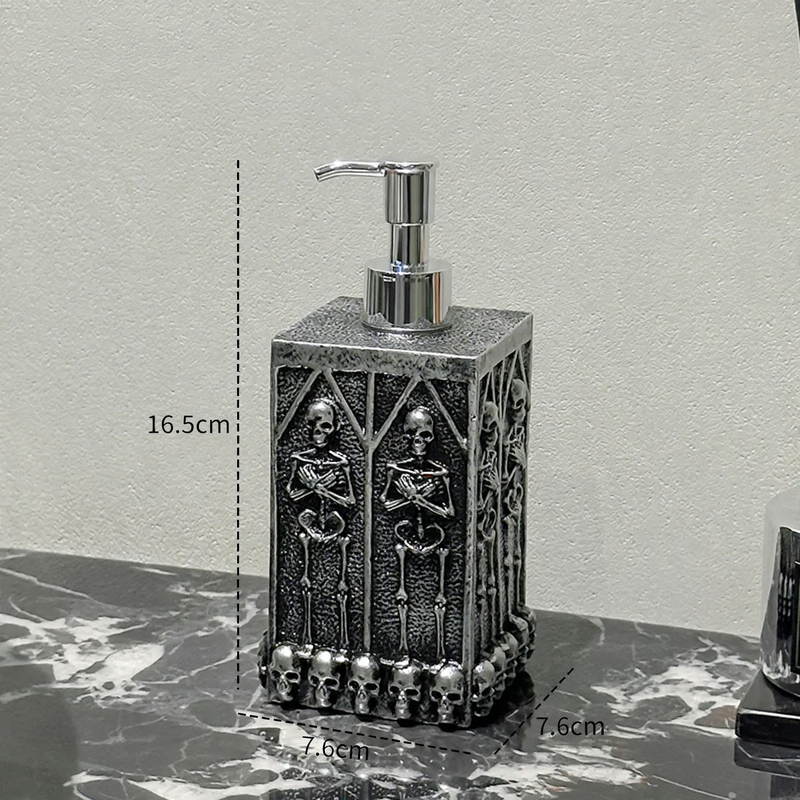 Skull soap dispenser with pump closure