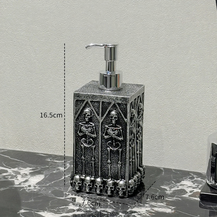 Skull soap dispenser with pump closure