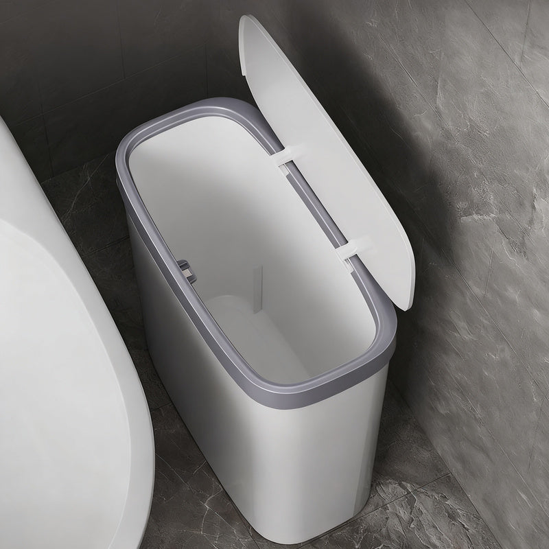 Narrow plastic trash can for bathroom and kitchen