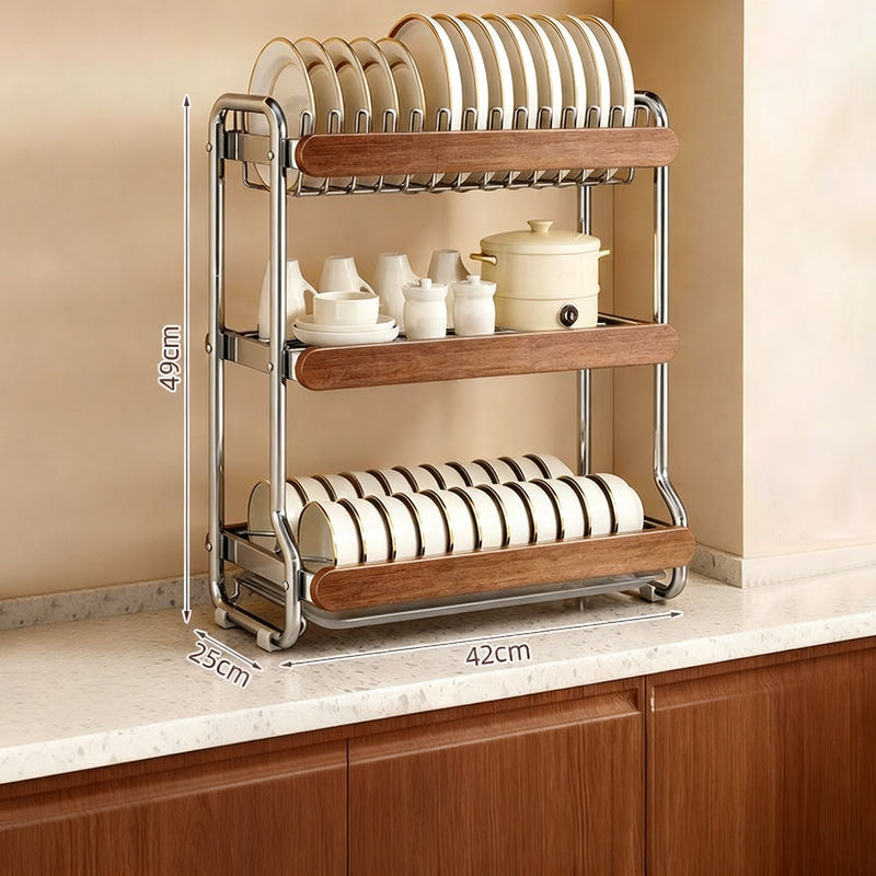 Stainless steel dish rack, 2–3 tiers, vintage design