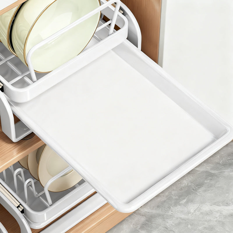 Extendable dish rack for kitchen cabinets