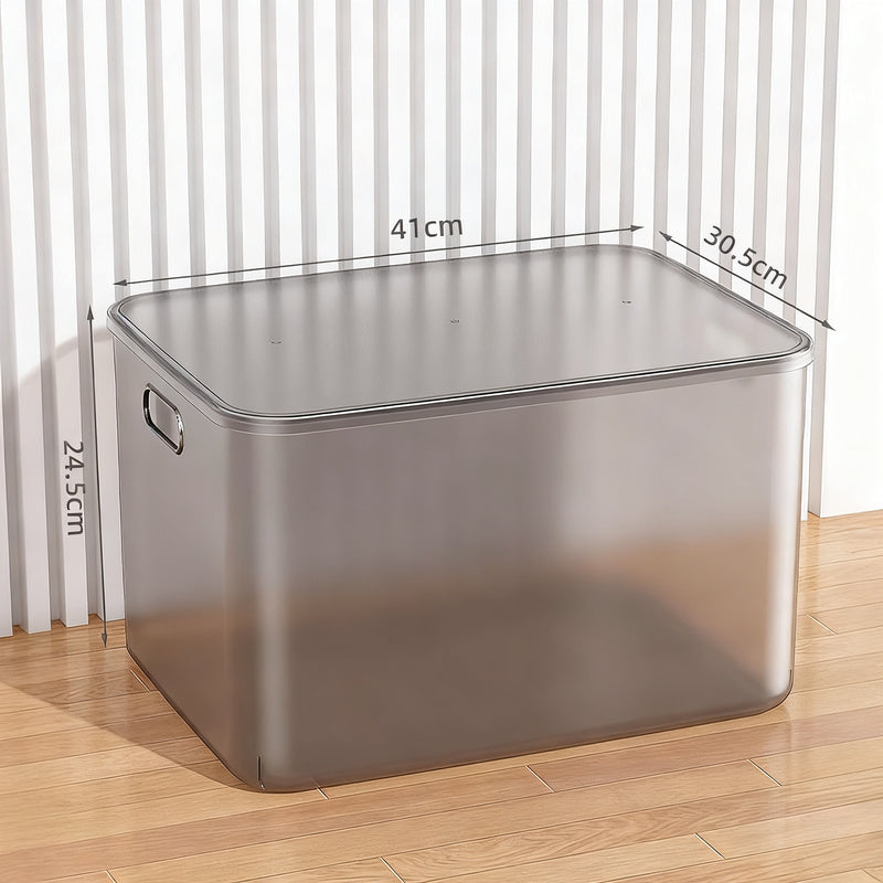 Transparent storage box made of plastic