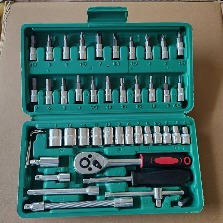 46-piece tool set with ratchet and sockets