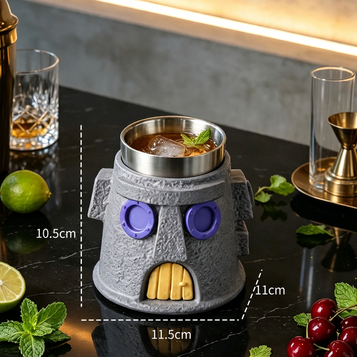 Stainless steel drinking glass with castle design