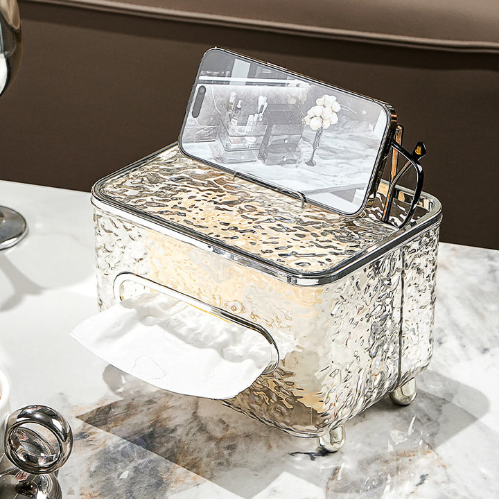 Plastic table tray for tissues and remote control