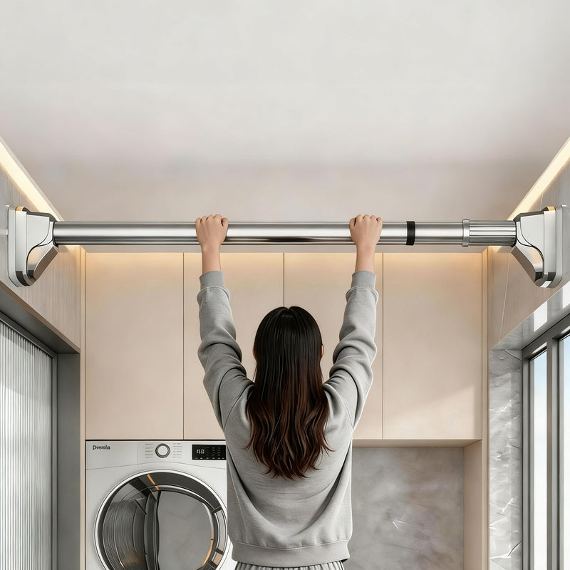 Telescopic stainless steel tension rod without drilling