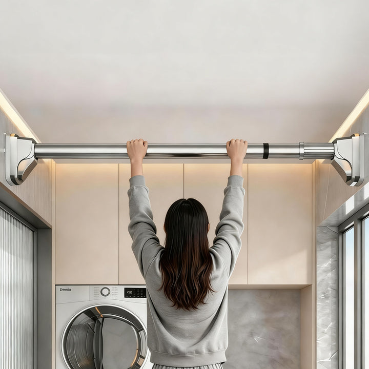 Telescopic stainless steel tension rod without drilling