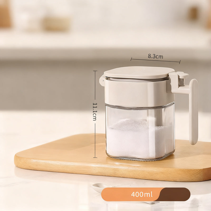Spice jar with spoon, glass, airtight