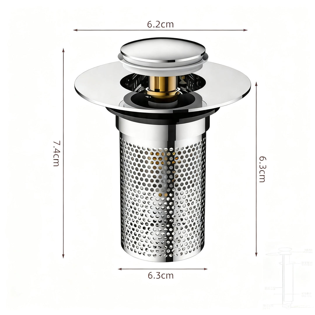 Push-button drain valve for sink, copper-plastic