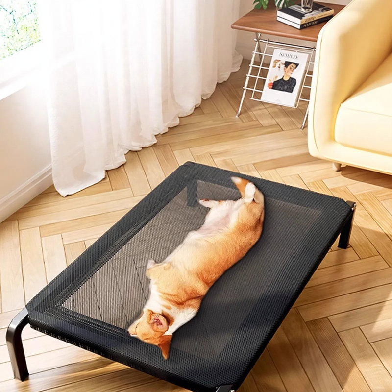 Dog bed with steel frame, breathable, year-round