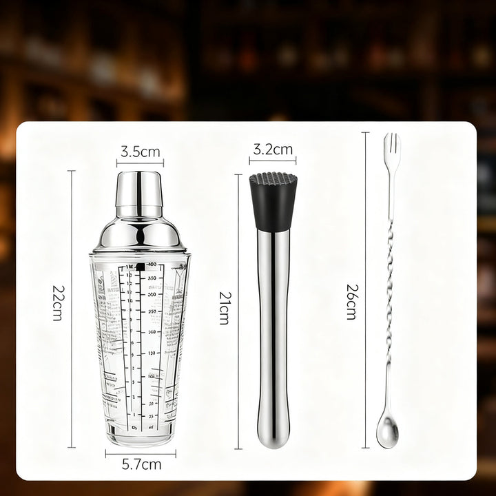 Cocktail Shaker Set with Glass and Accessories