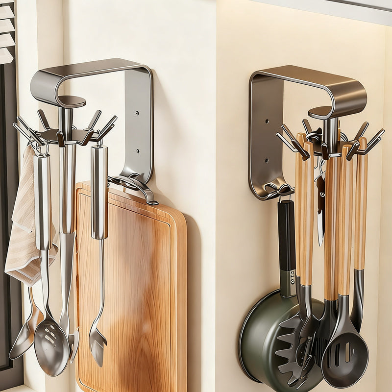 Rotatable kitchen wall hook with 10 hooks
