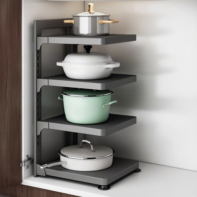 Pot shelf, multi-tier, gunmetal, foldable