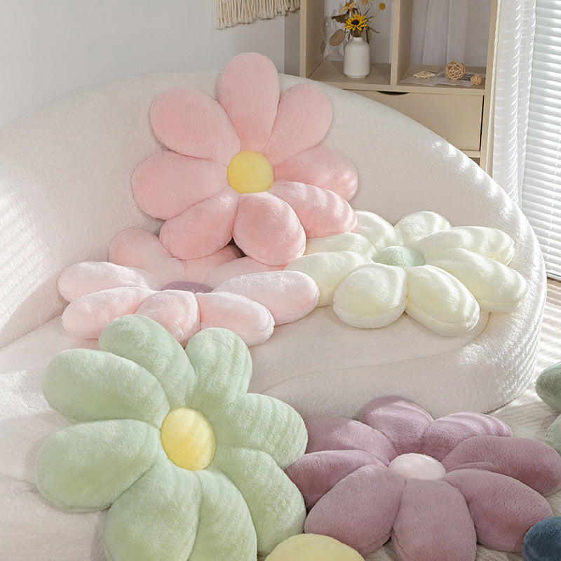 Flower pillow made of rabbit fur, Nordic