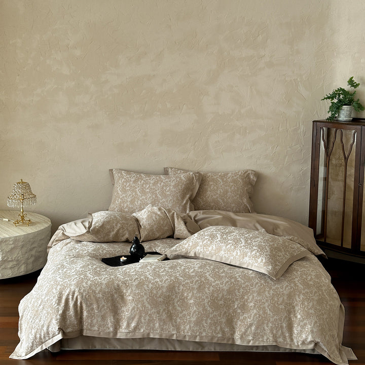 Cotton bedding set, 4-piece, jacquard