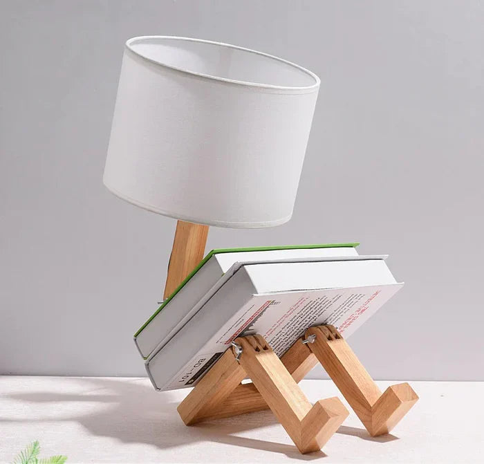 Wooden Table Lamp with Book Holder - RutanFlex | Stornfield