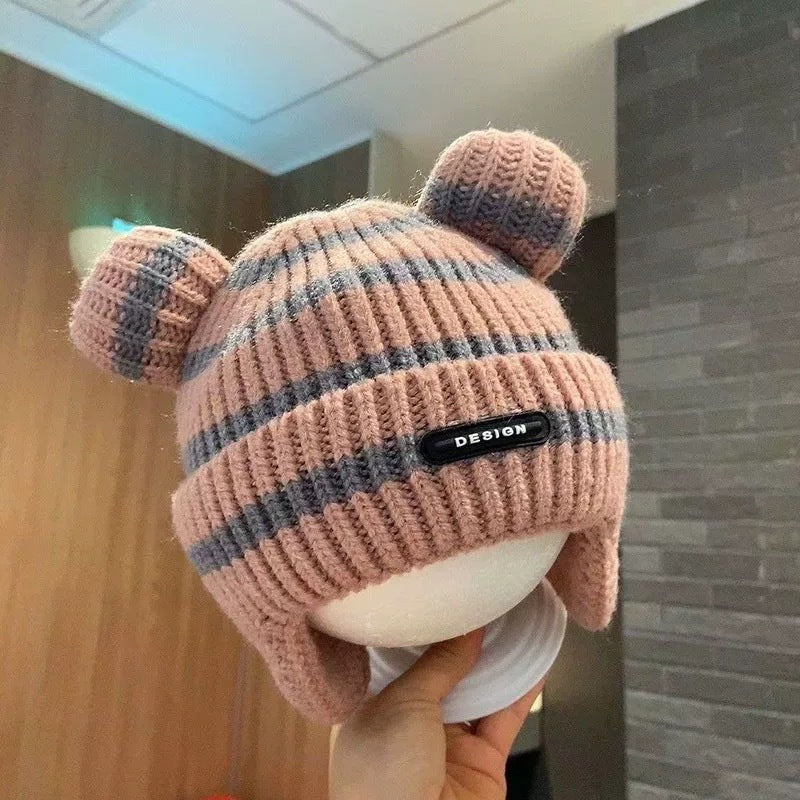 Children's hat with earflaps, knitted, warm