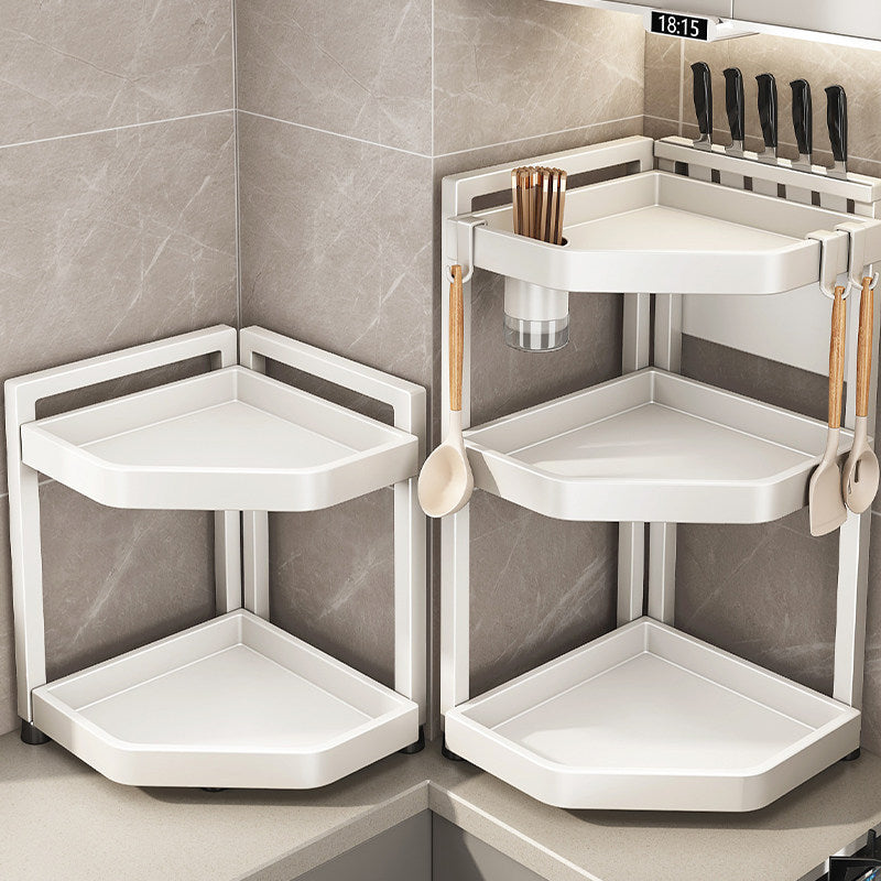 Triangular corner shelf for kitchen counter, multi-tiered