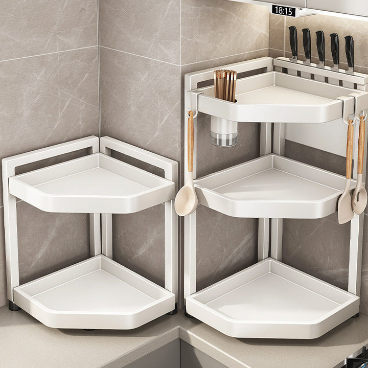 Triangular corner shelf for kitchen counter, multi-tiered