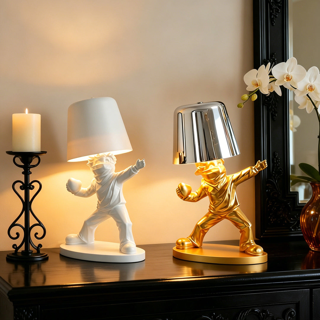 Modern table lamp with figure motif, three-color dimmable