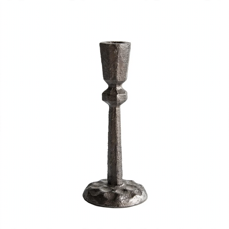 Cast Iron Candle Holder, Geometric Design