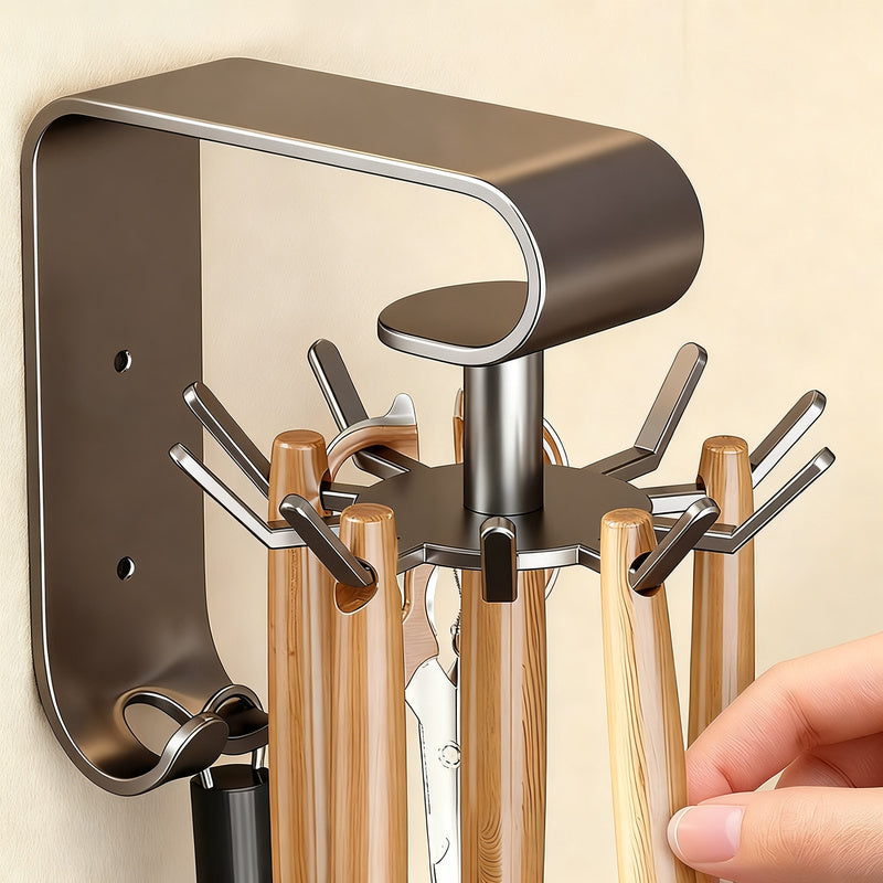 Rotatable kitchen wall hook with 10 hooks