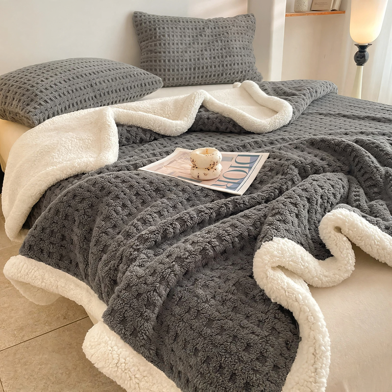 Double-layer waffle pique fleece blanket, 1000–1500 g
