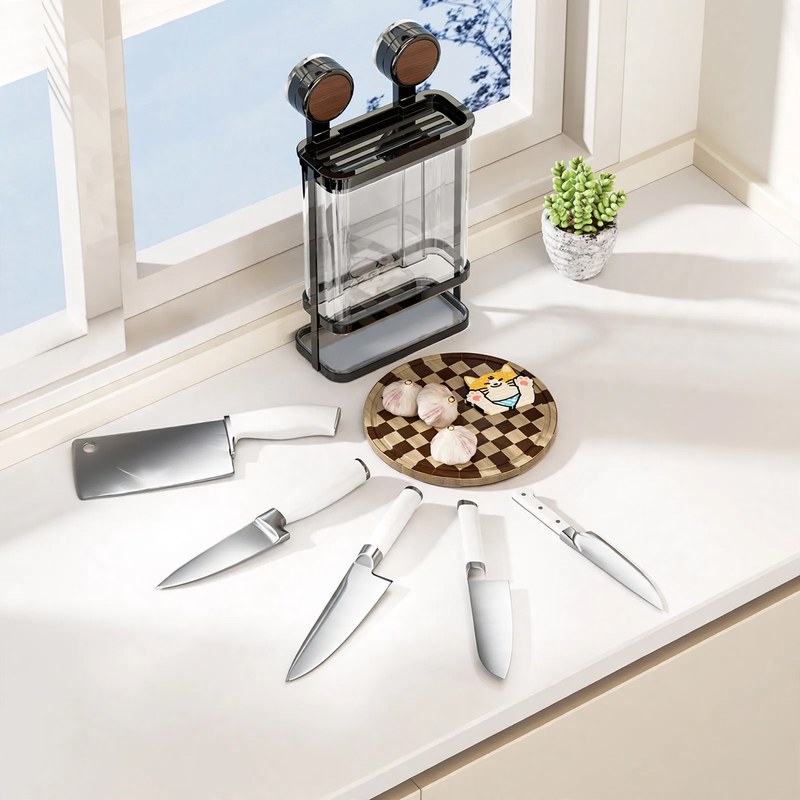 Wall-mounted knife holder with suction cup