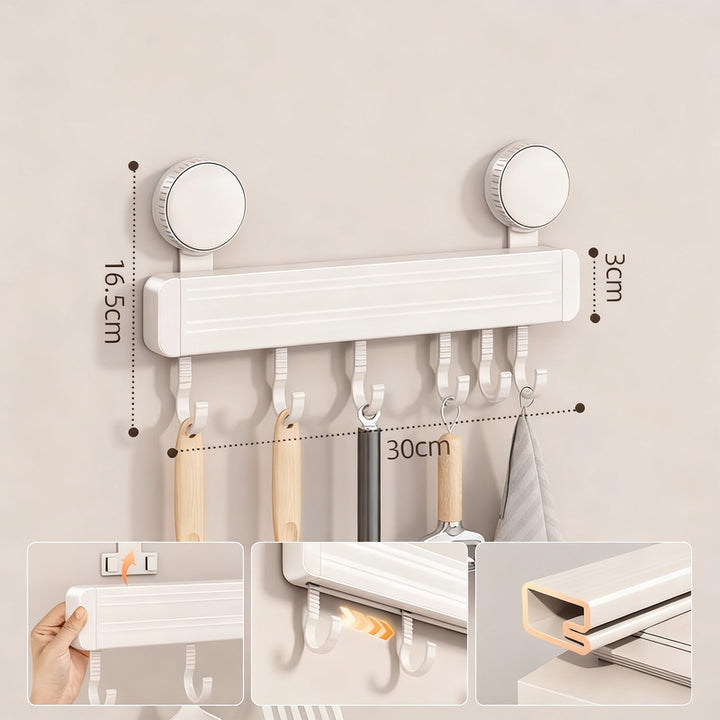 Suction cup kitchen hook rail made of aluminum
