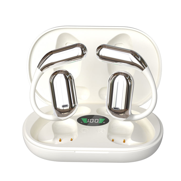 Bluetooth earbuds, open, color touchscreen