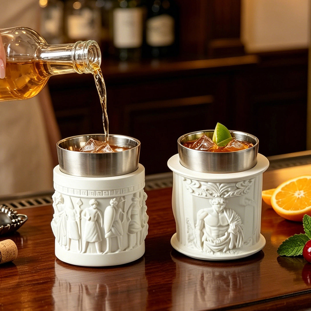 Stainless steel cocktail glass with Roman column embossing