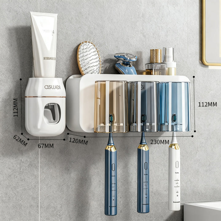 Toothbrush wall holder with toothpaste dispenser