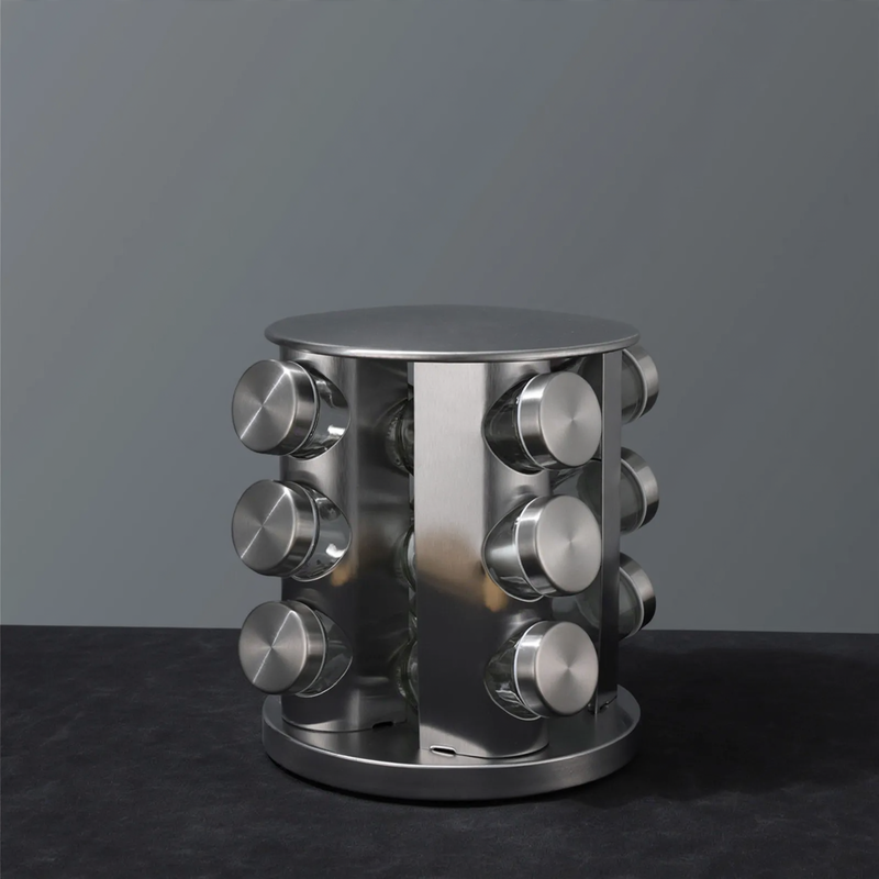 Rotating spice rack made of stainless steel