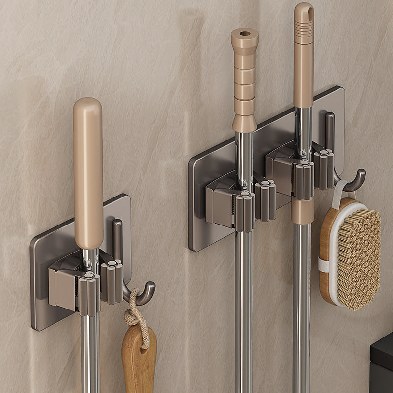 Stainless steel holder for mop and broom