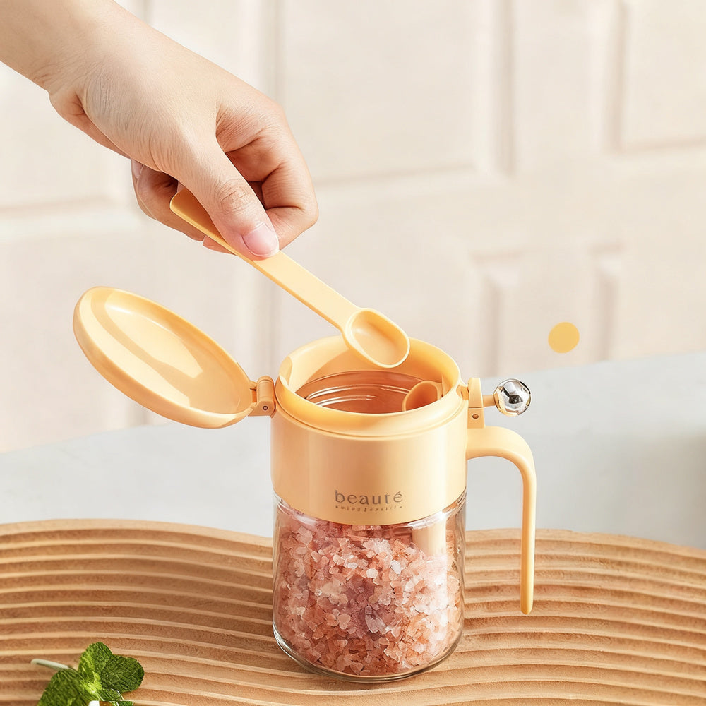 Spice jar with press lid, airtight sealed