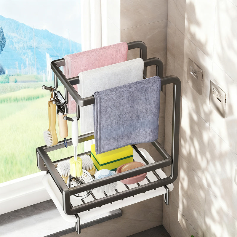 Aluminum dishcloth rack, wall-mounted or standing