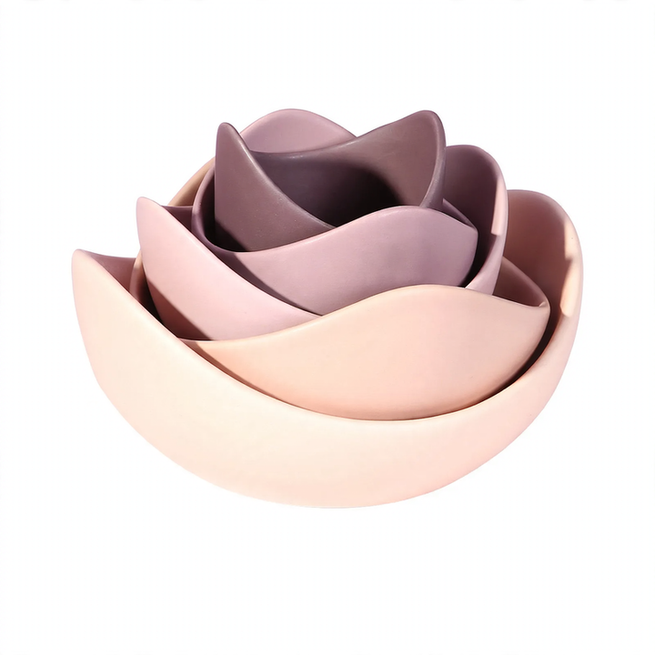 Ceramic bowls set, lotus shape, muted colors