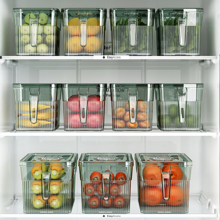 Refrigerator storage container with drain and timer function