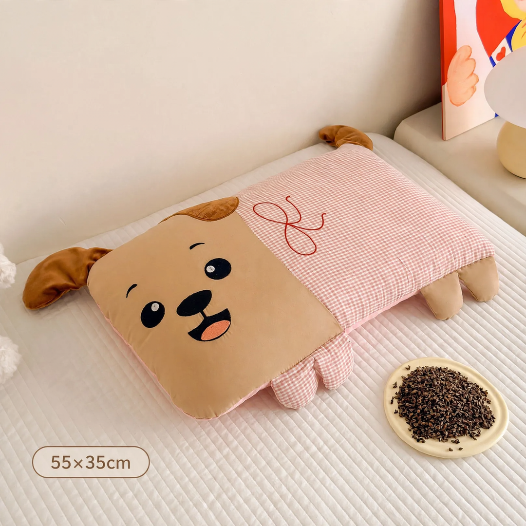 Children's pillow with buckwheat husks, cotton