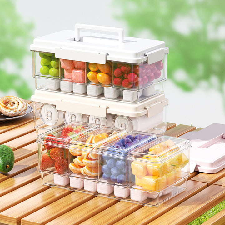 Divided food storage container with carrying handle, 1–2 L